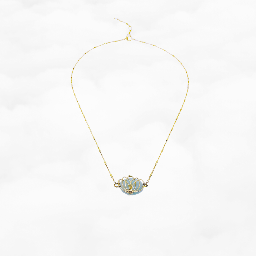 Serene Lotus Aquamarine Necklace - Yun Boutique