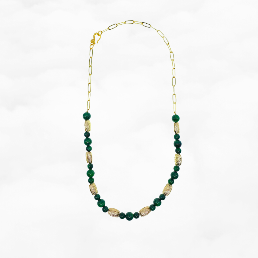 Elf Forest Wood Pattern Jade Necklace Gold - Yun Boutique