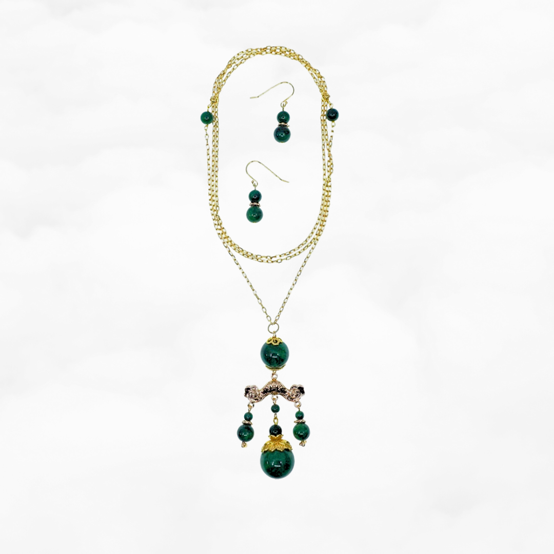 Elf Forest Long Tassel Necklace and Earrings Set - Yun Boutique