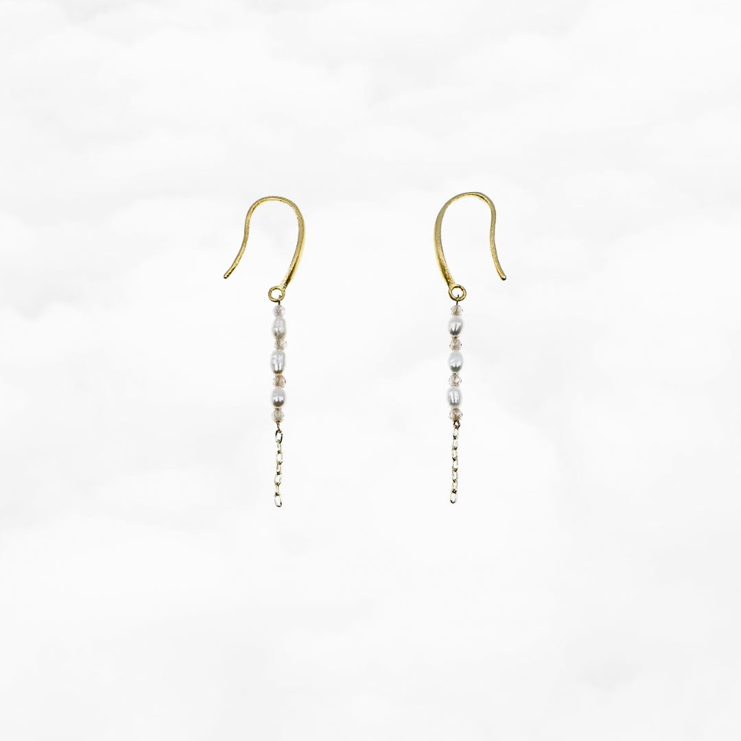 Pearl Line Earrings with Champagne Zirconia - Yun Boutique