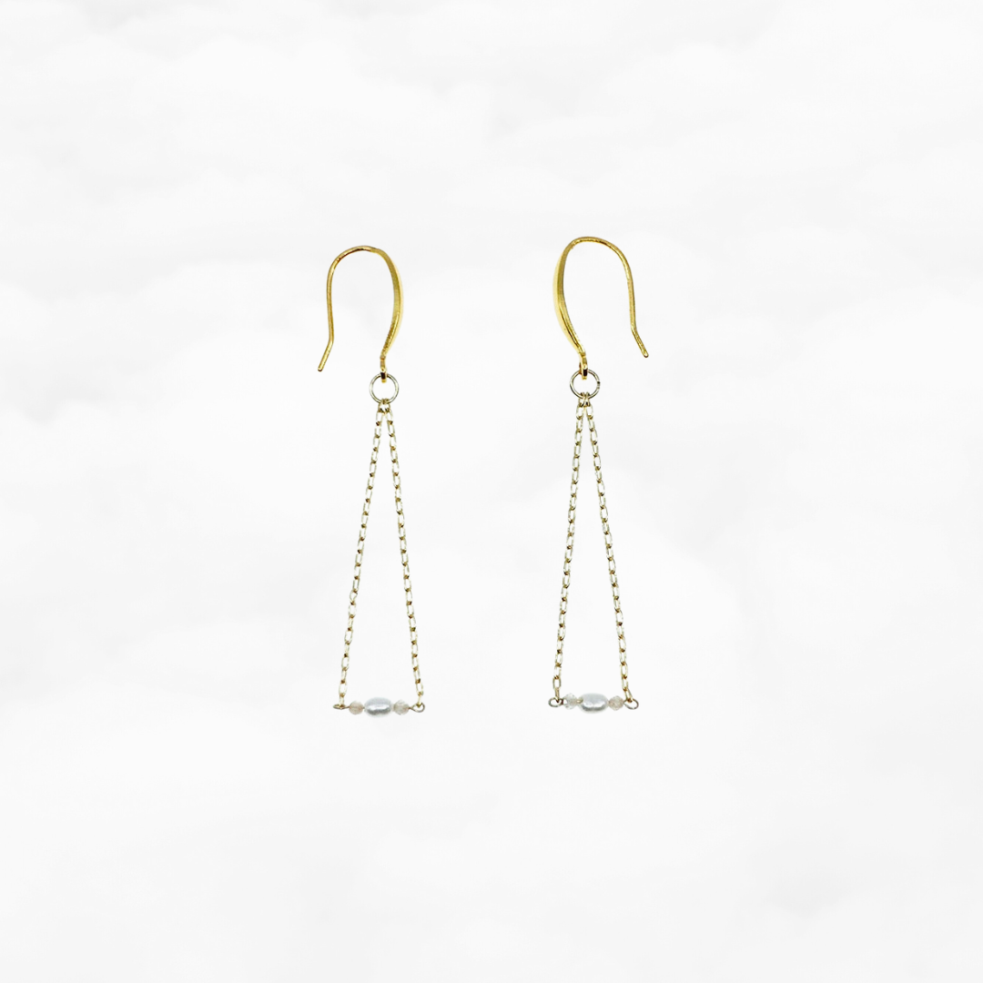 Pearl Triangle Dangle Earrings with Champagne Zirconia - Yun Boutique