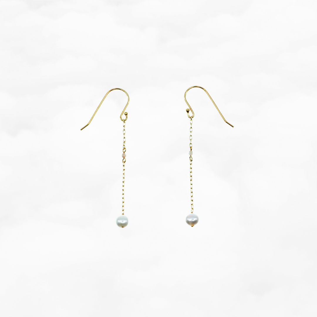 Pearl Dangle Earrings with Champagne Zirconia - Yun Boutique