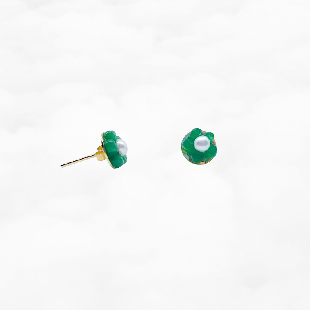 Natural Jadeite Floral Stud Earrings - Yun Boutique