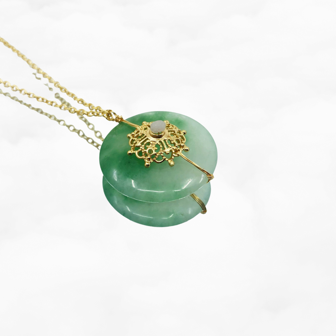 Large Jade Stone Disc Pendant Necklace Gold - Yun Boutique