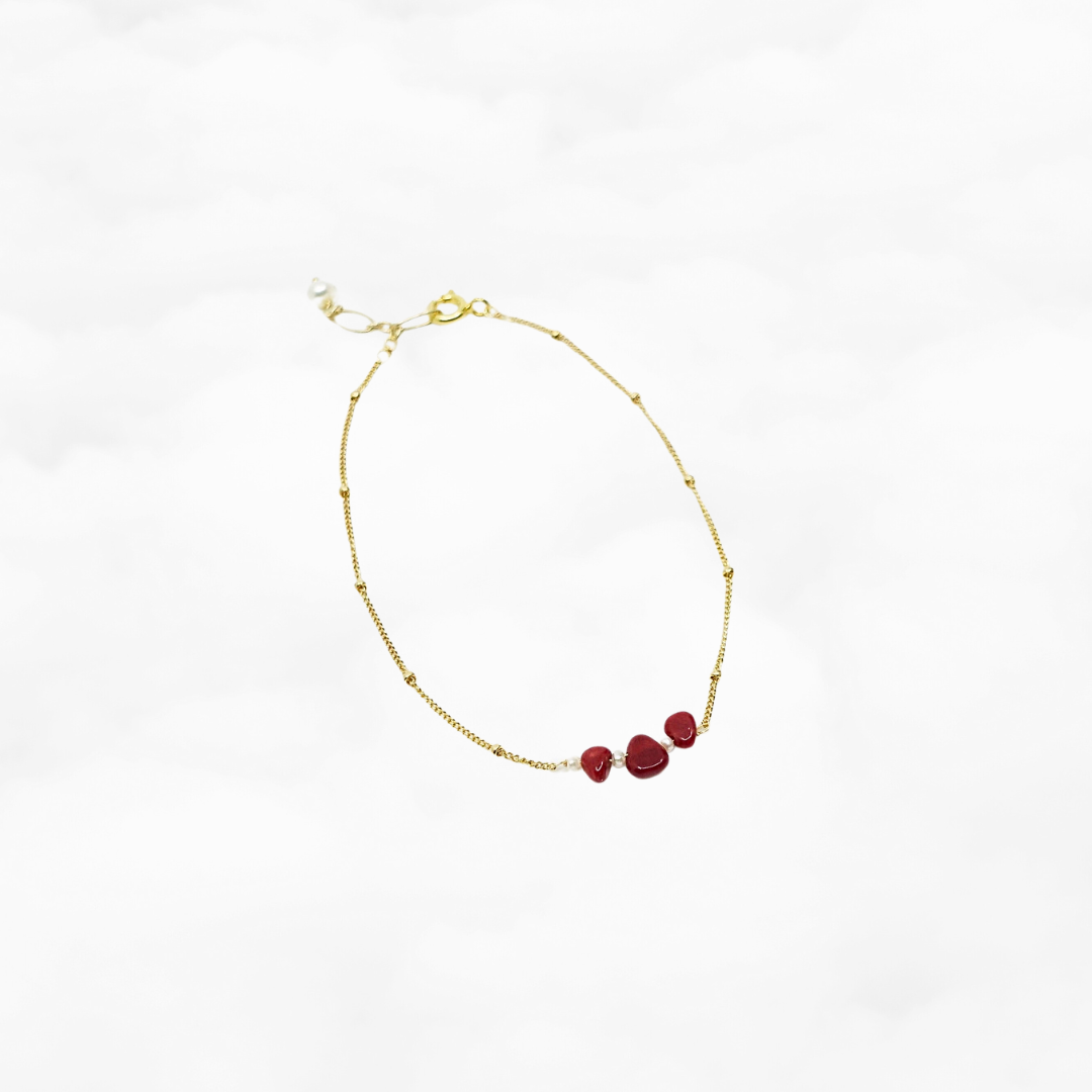 Gold Filled Red Coral Chips and Seed Pearl Bracelet - Yun Boutique