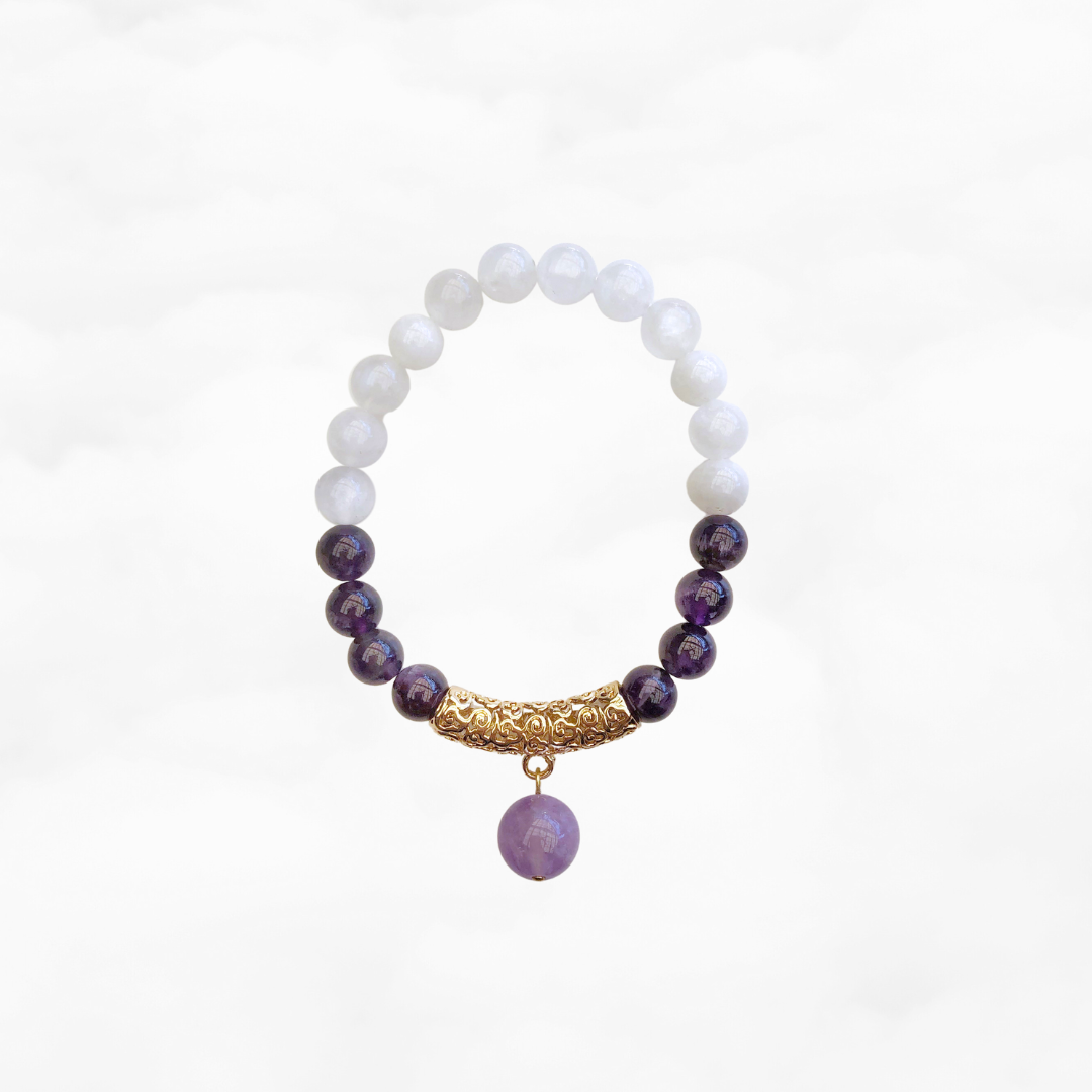 Moonstone and Amethyst Auspicious Clouds Bracelet - Yun Boutique