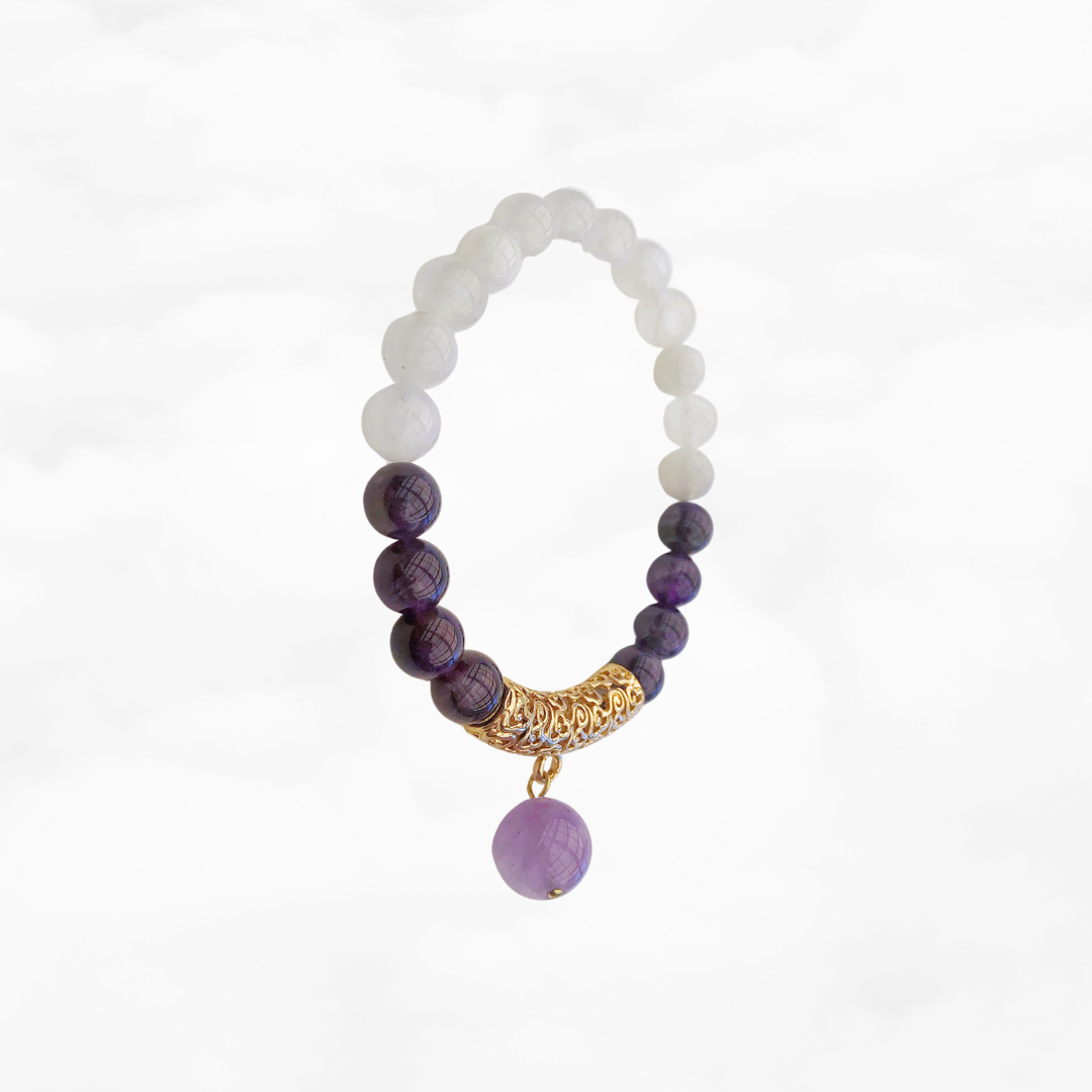 Moonstone and Amethyst Auspicious Clouds Bracelet - Yun Boutique