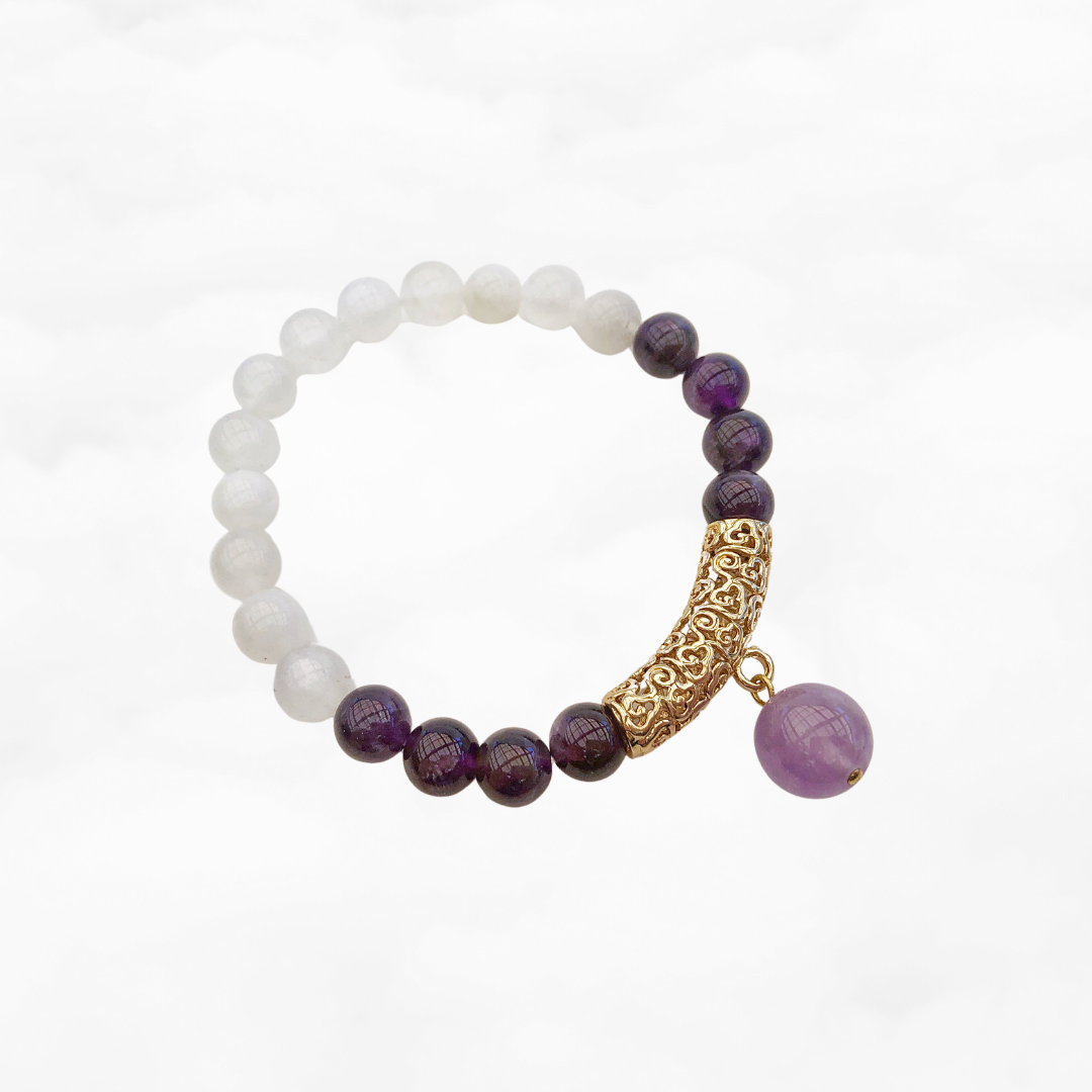 Moonstone and Amethyst Auspicious Clouds Bracelet - Yun Boutique