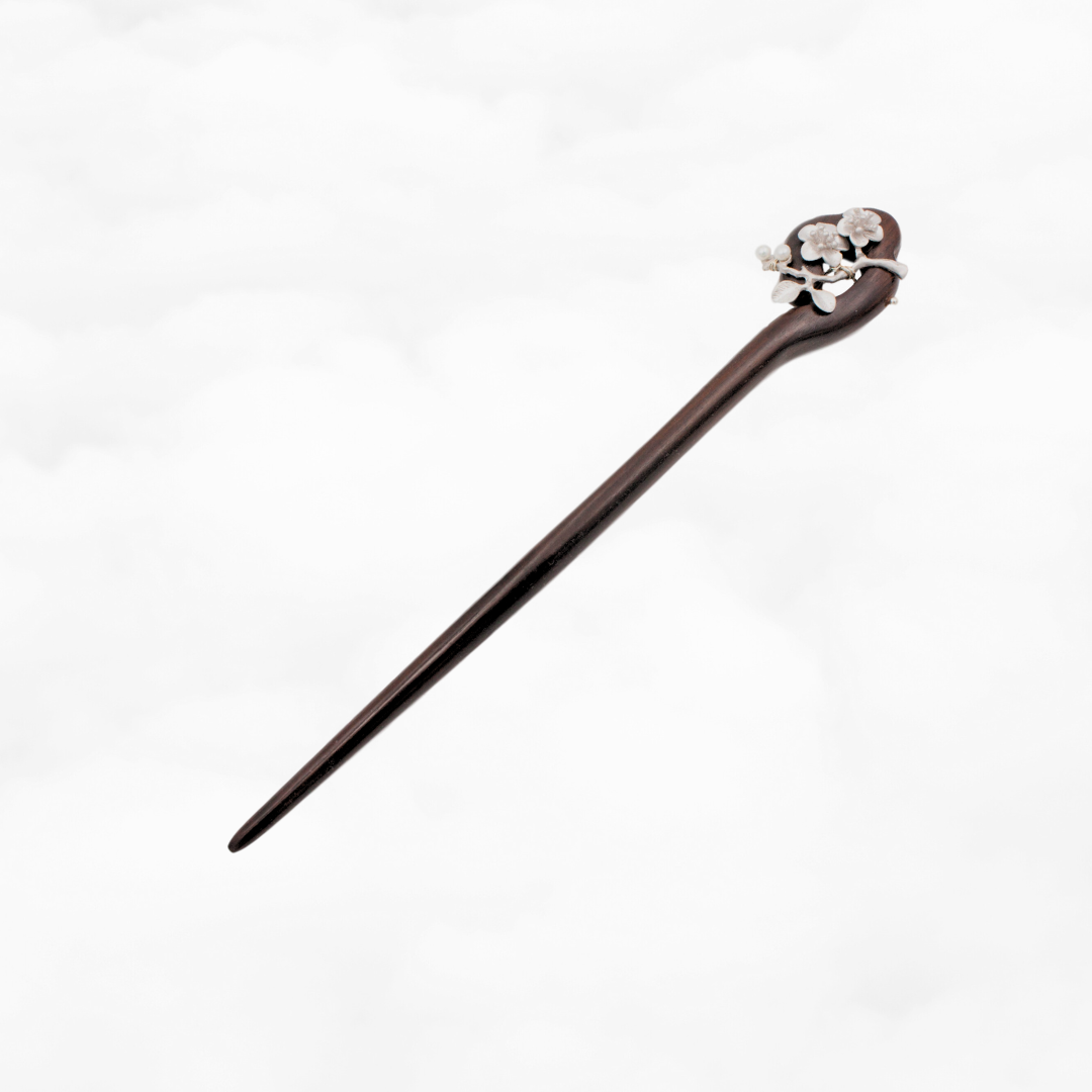 Plum Blossom Wood Hair Stick Silver - Yun Boutique