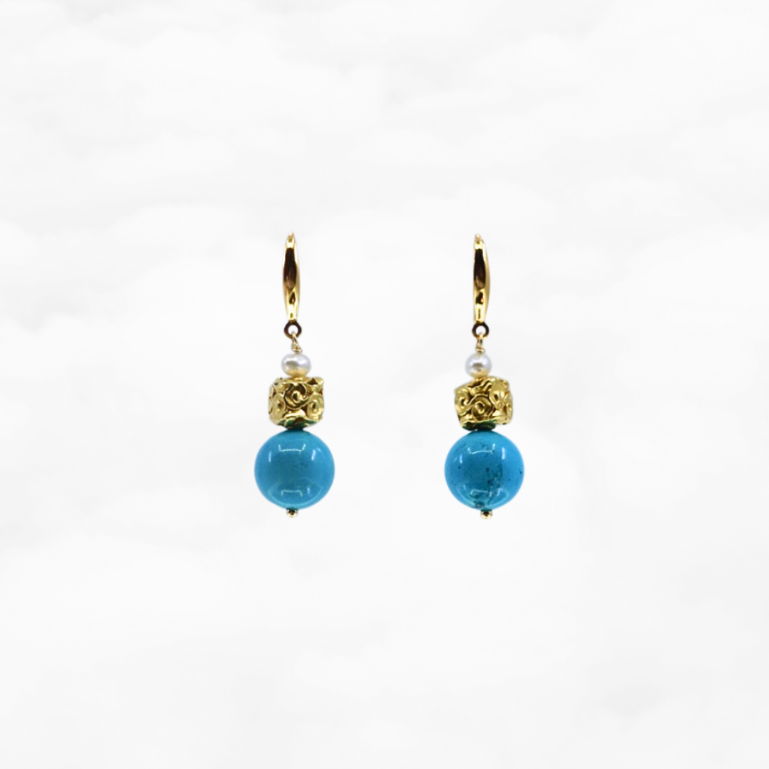 Turquoise Auspicious Clouds Earrings Gold - Yun Boutique