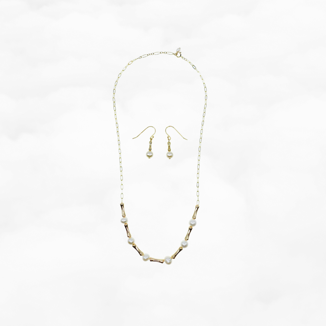 Bamboo Pearl Necklace and Earrings Set - Yun Boutique