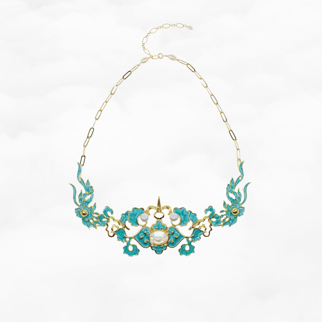 Imitation Kingfisher Turquoise Enamel Statement Necklace - Yun Boutique