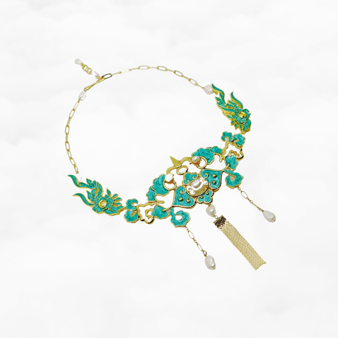 Imitation Kingfisher Turquoise Enamel Statement Necklace - Yun Boutique