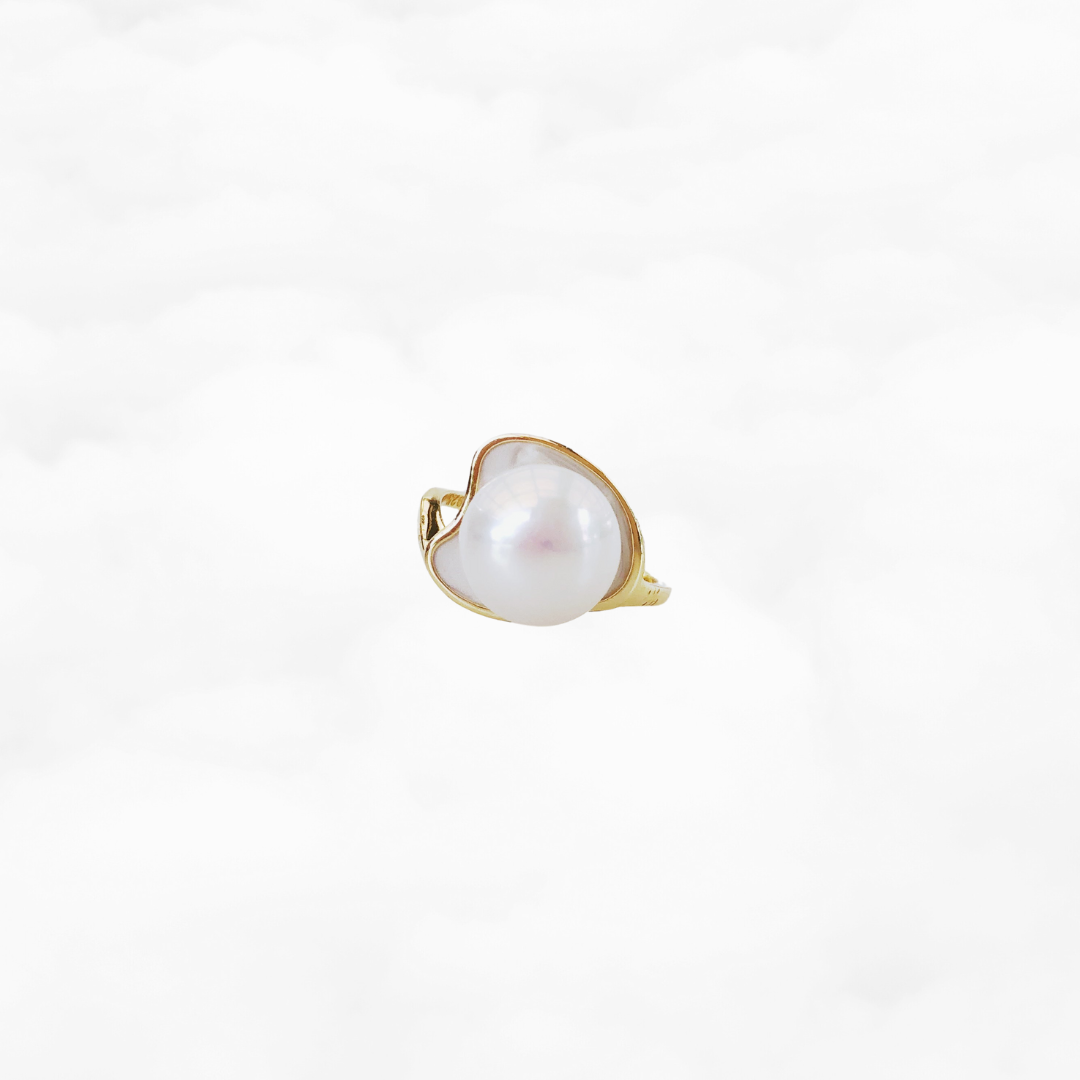 Adjustable White Enamel Pearl Ring - Yun Boutique