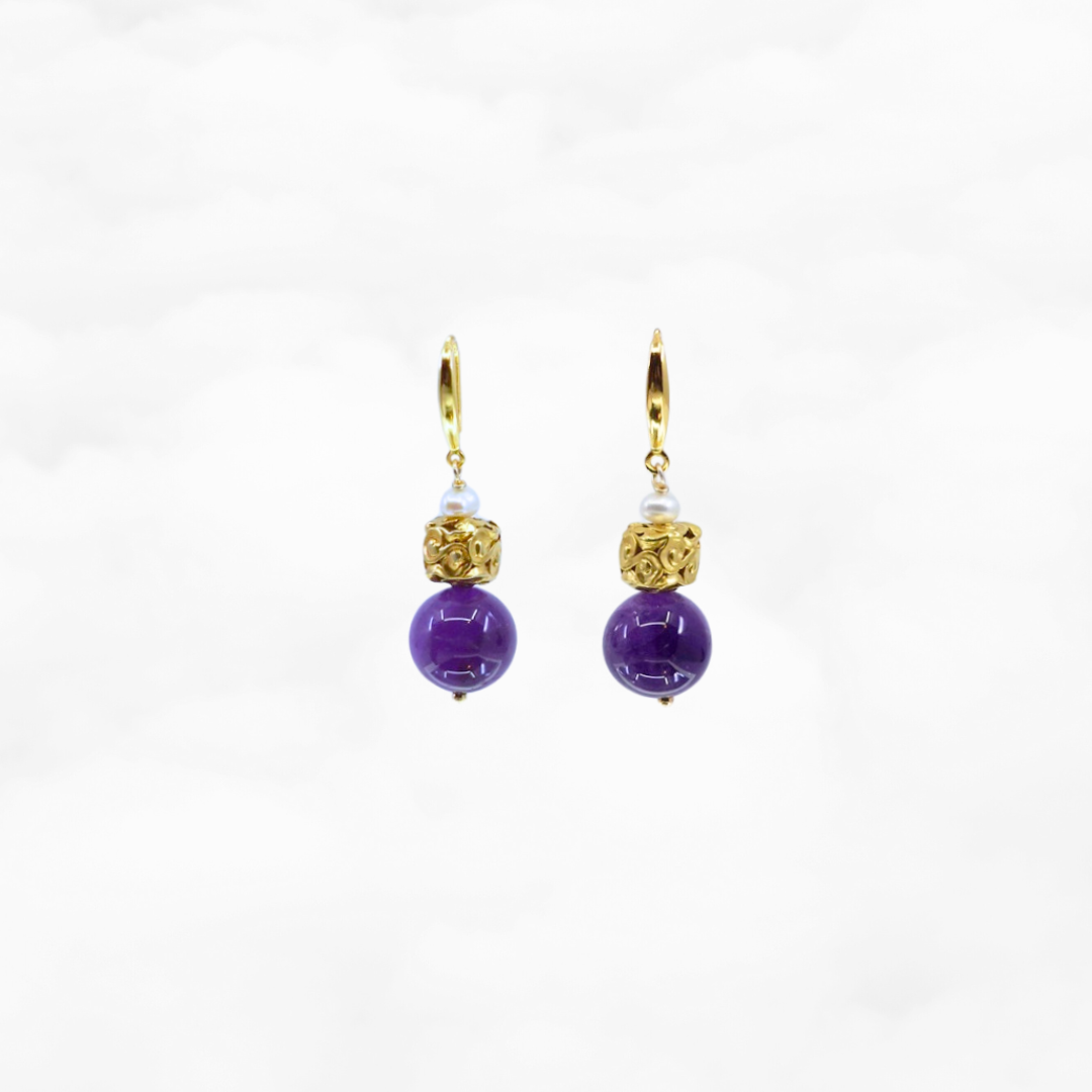 Amethyst Auspicious Clouds Earrings Gold - Yun Boutique