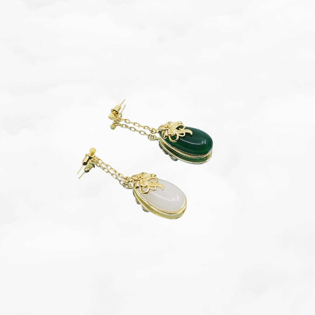 Asymmetrical Green and White Jade Dangle Earrings - Yun Boutique