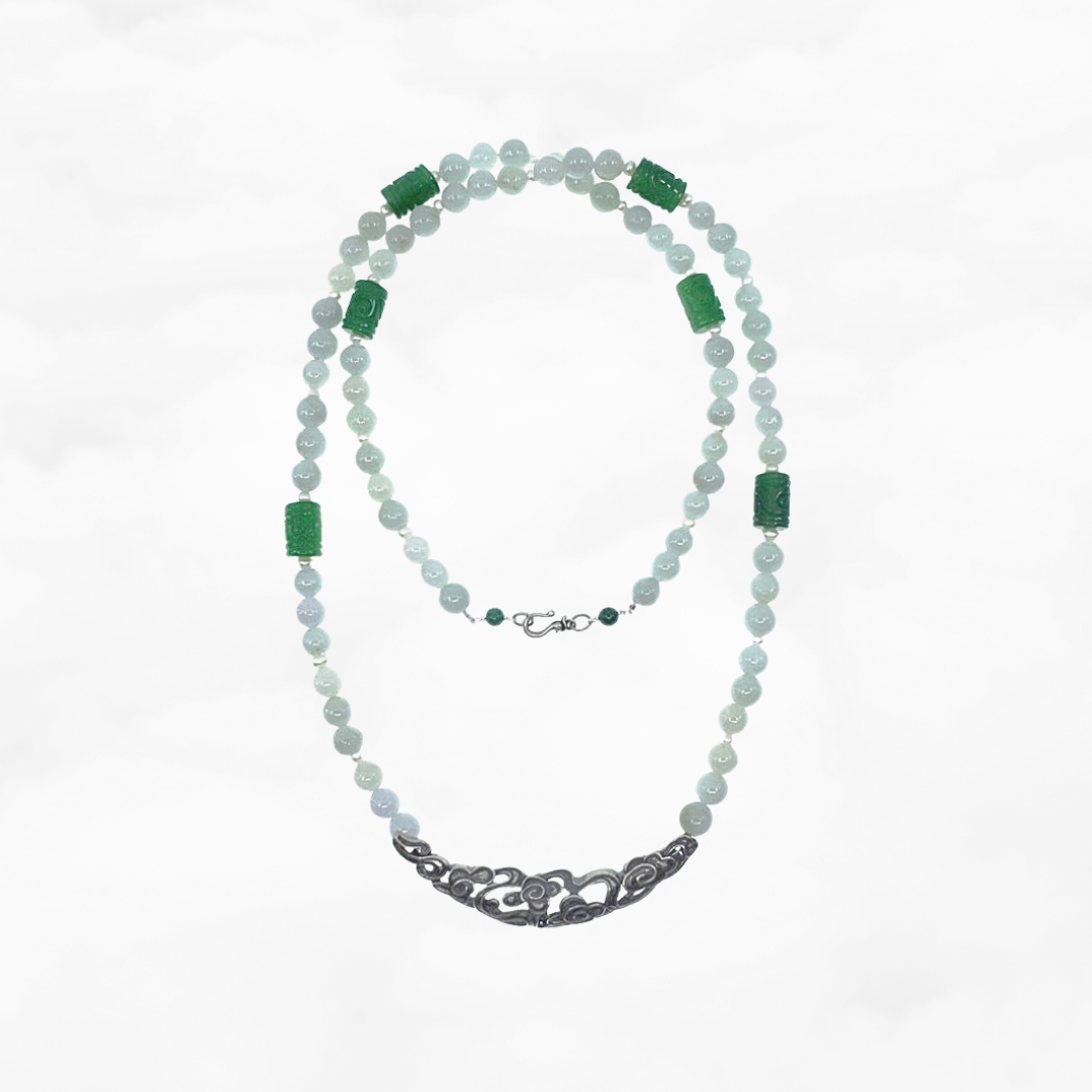 Auspicious Clouds Beaded Jadeite Necklace - Yun Boutique