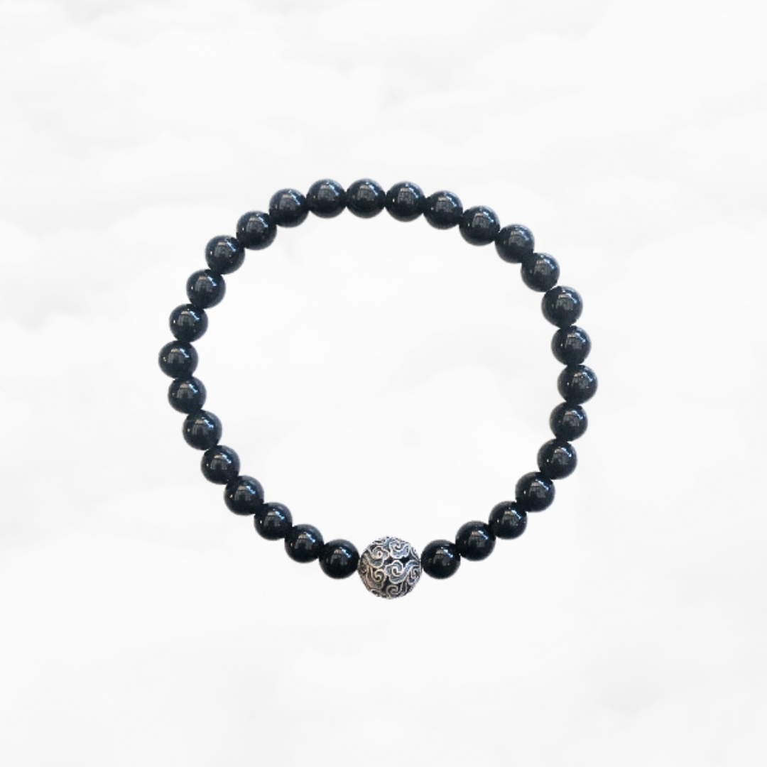 Auspicious Clouds Obsidian Bracelet in Sterling Silver - Yun Boutique