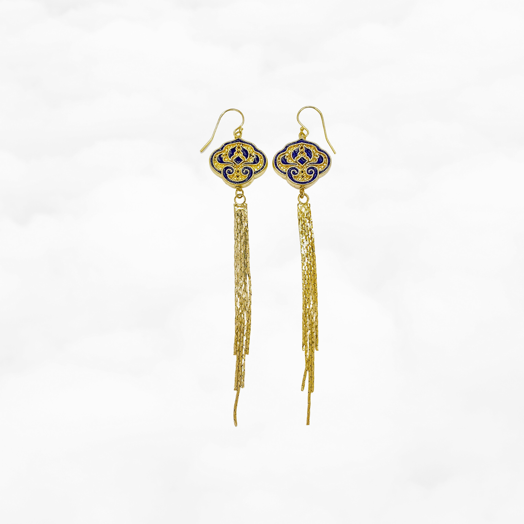 Auspicious Clouds Tassel Earrings Gold - Yun Boutique