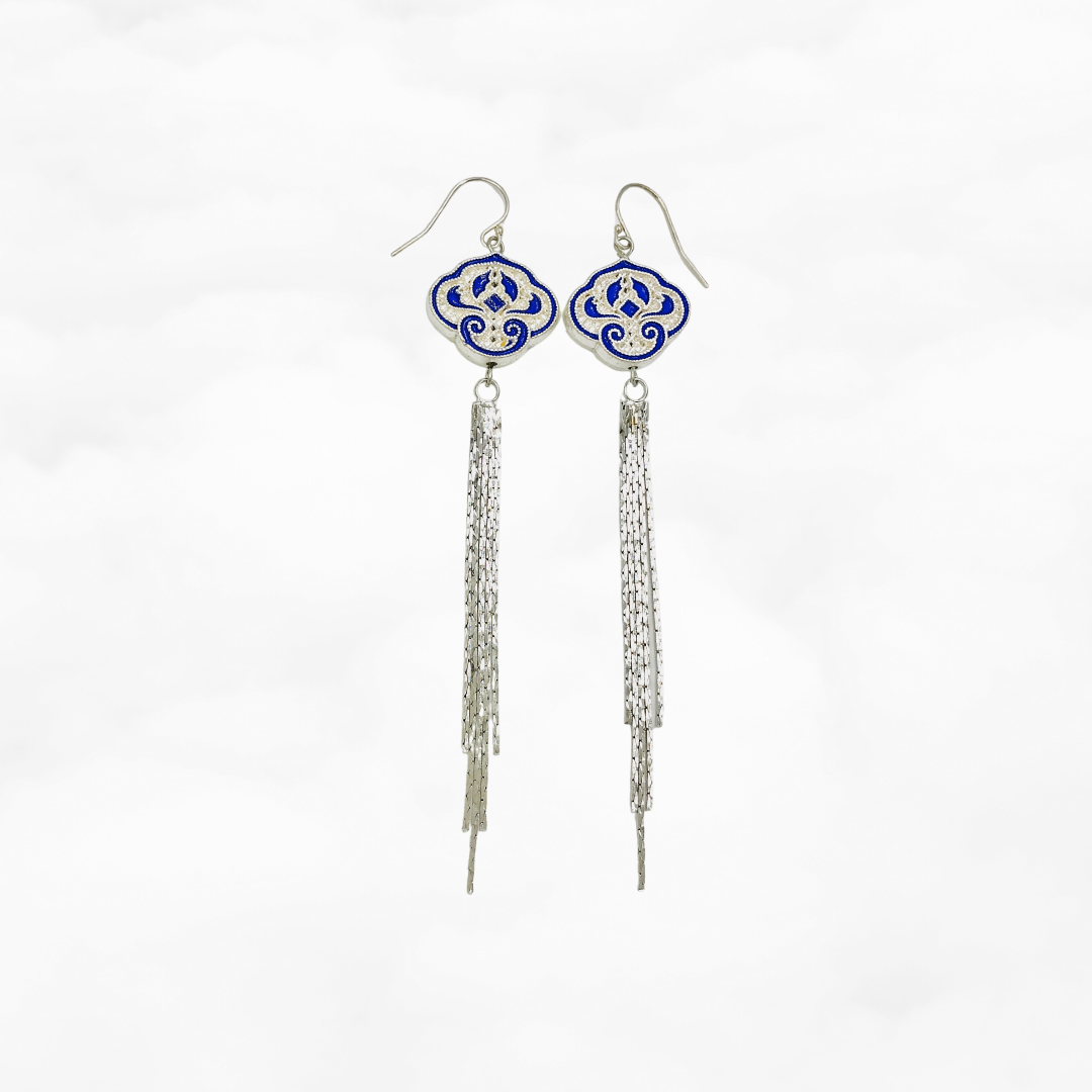 Auspicious Clouds Tassel Earrings Silver - Yun Boutique