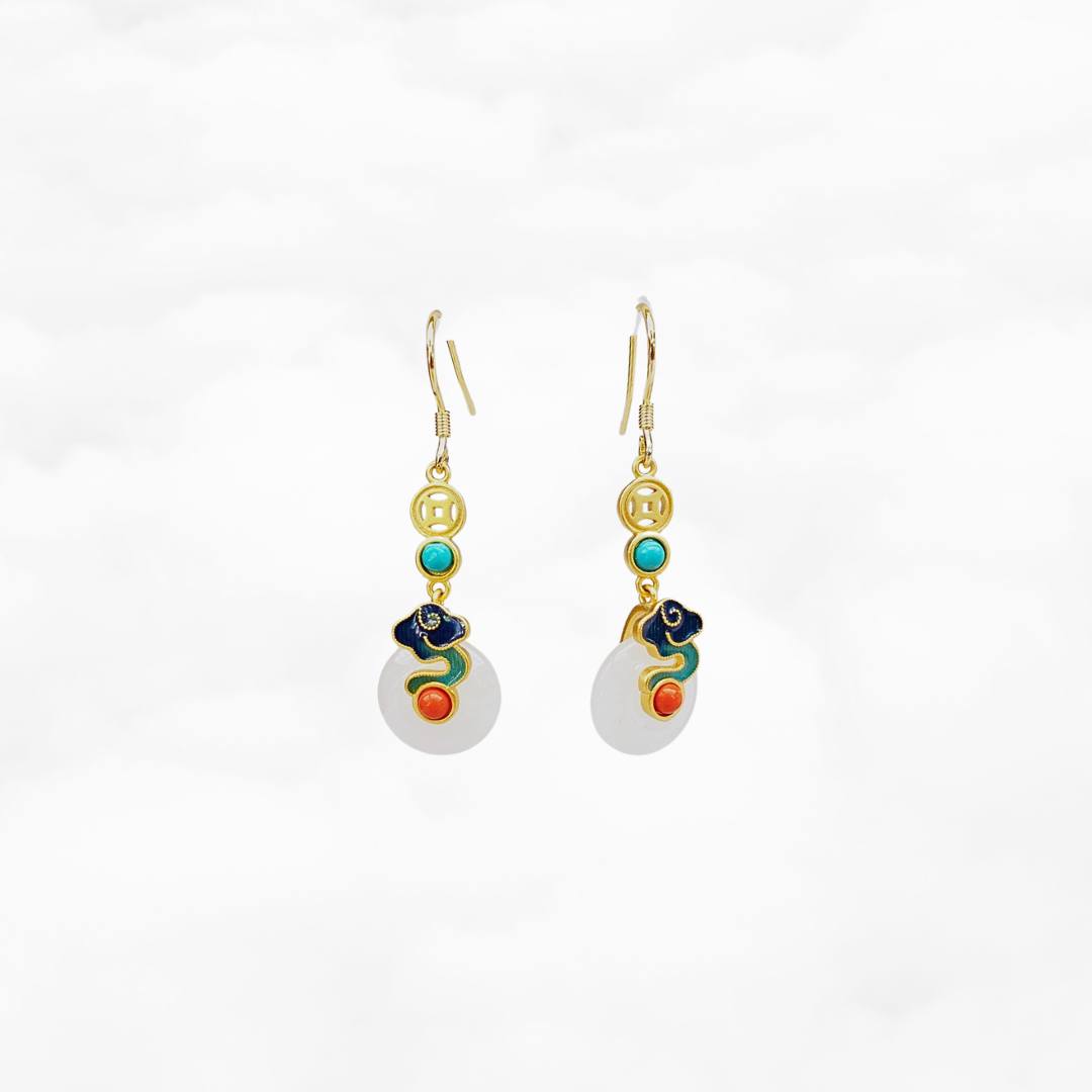 Auspicious Clouds White Jade Earrings - Yun Boutique