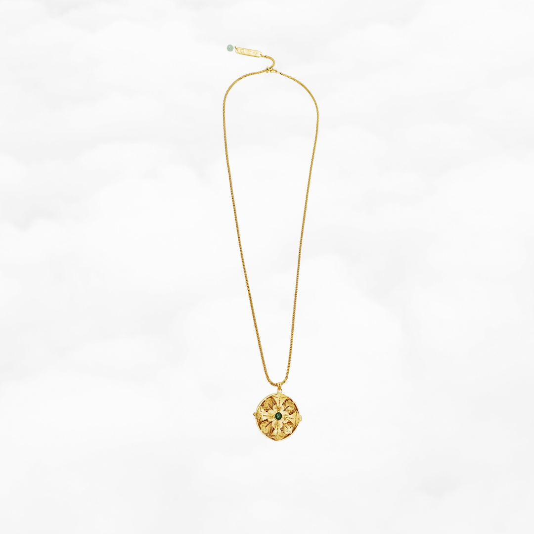 Auspicious Flower Filigree Inlay Pendant Necklace in Gold Vermeil - Yun Boutique