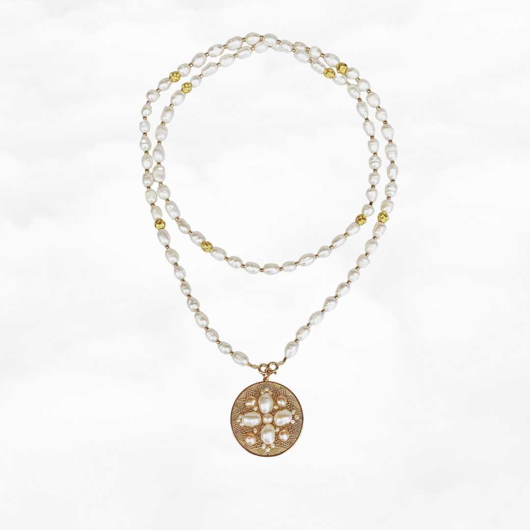 Auspicious Flower Pearl Pendant Gold - Yun Boutique