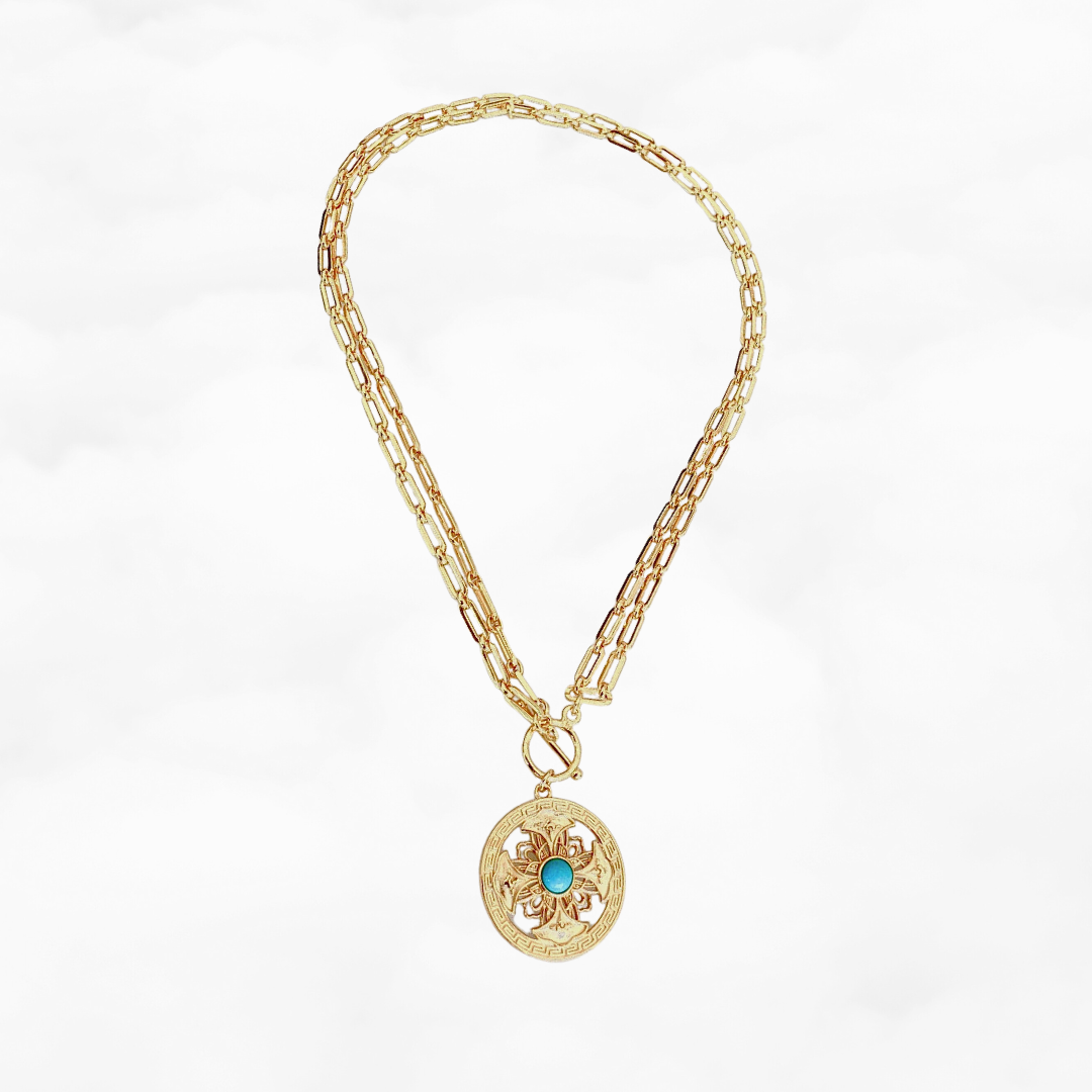 Auspicious Flower Turquoise Pendant Necklace - Yun Boutique