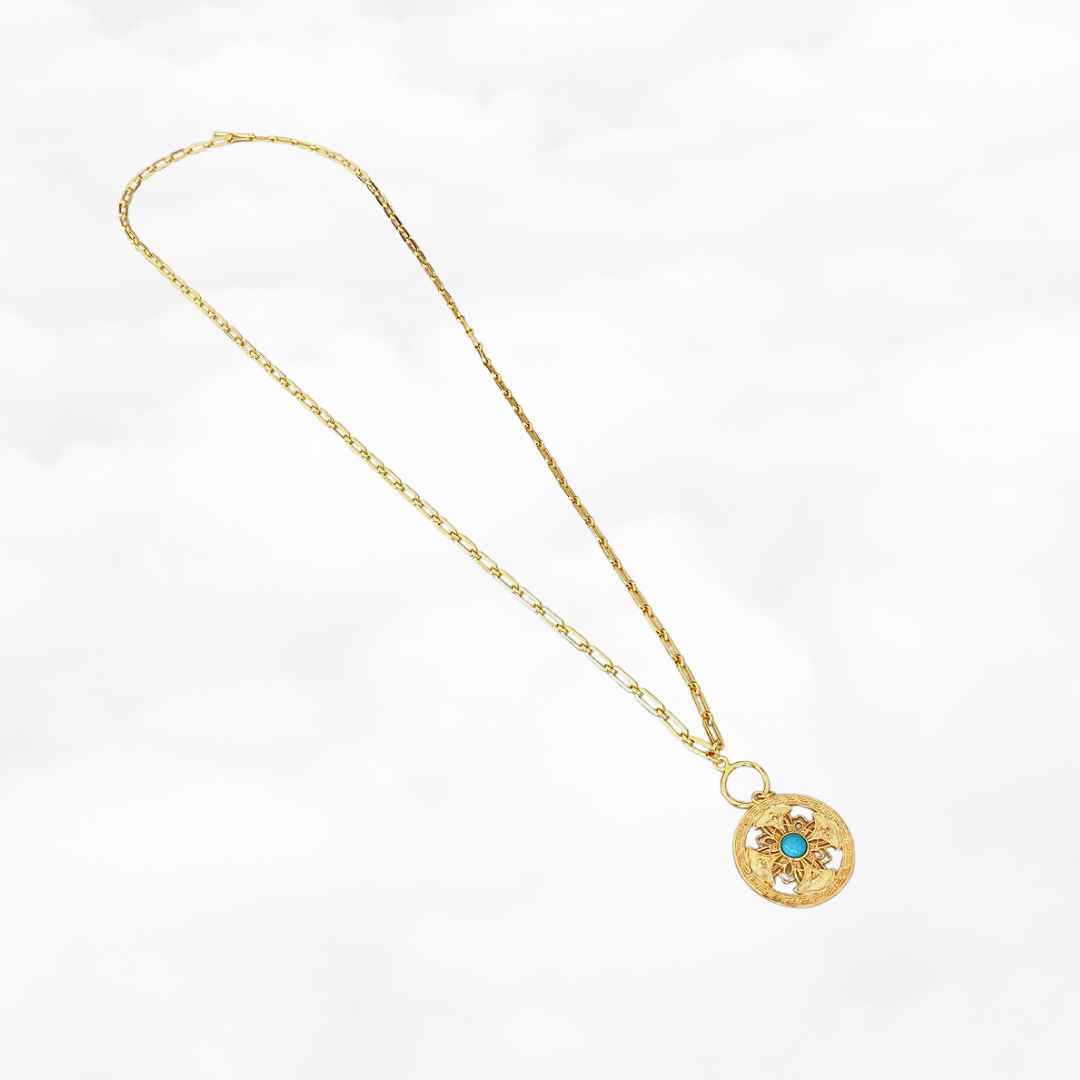 Auspicious Flower Turquoise Pendant Necklace - Yun Boutique