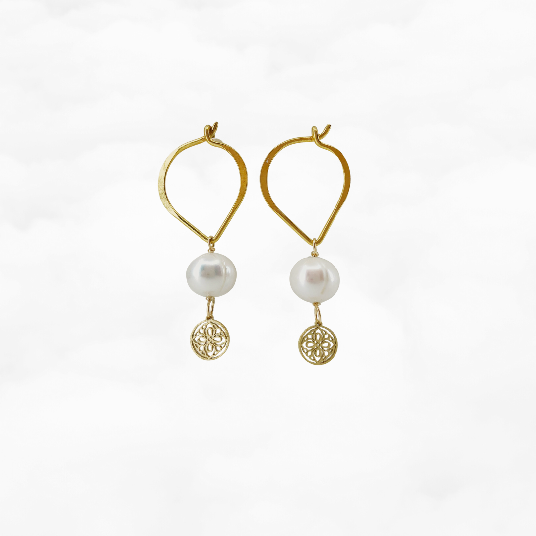 Auspicious Origin Lotus Hook Pearl Earrings - Yun Boutique