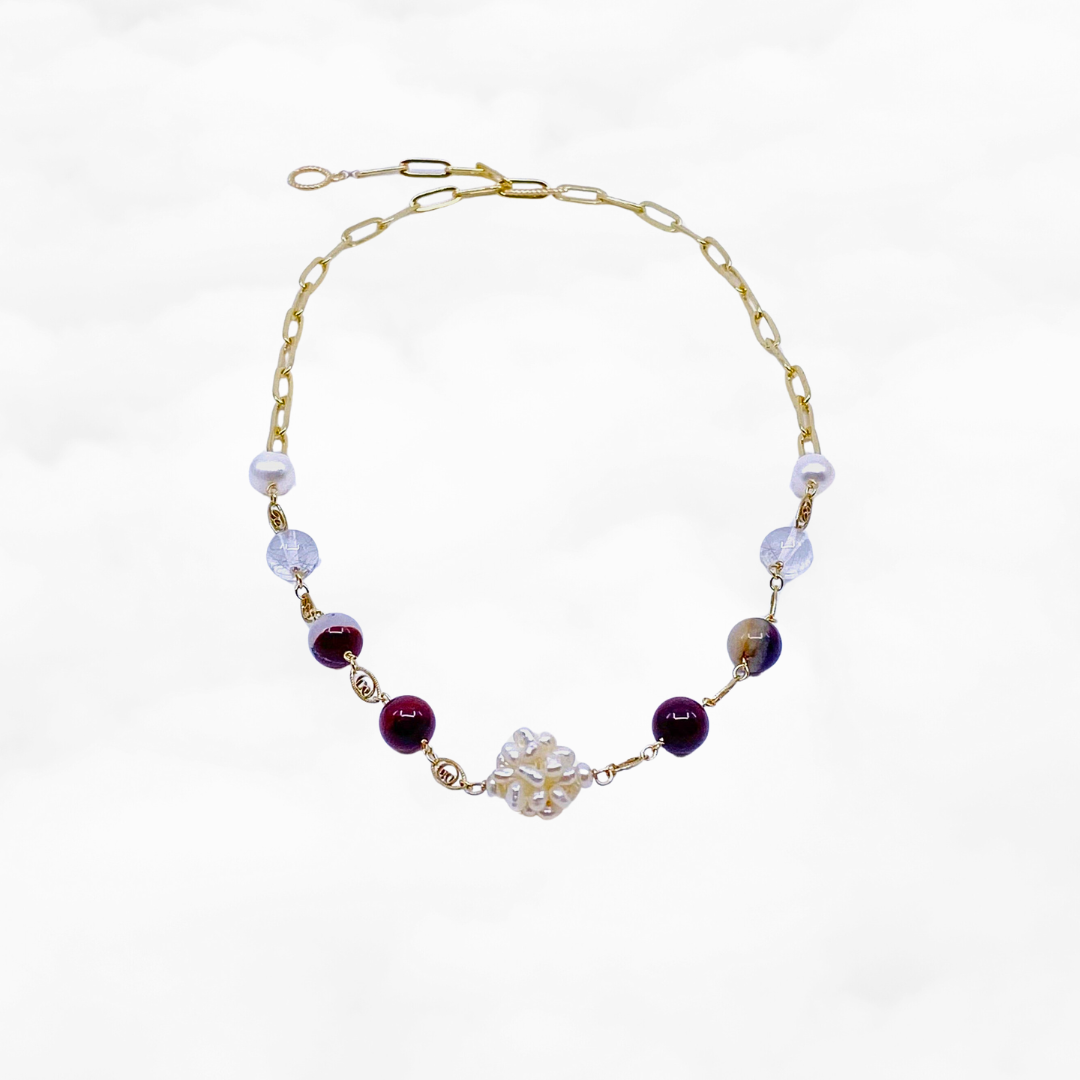 Autumn Gemstone and Pearl Necklace - Yun Boutique