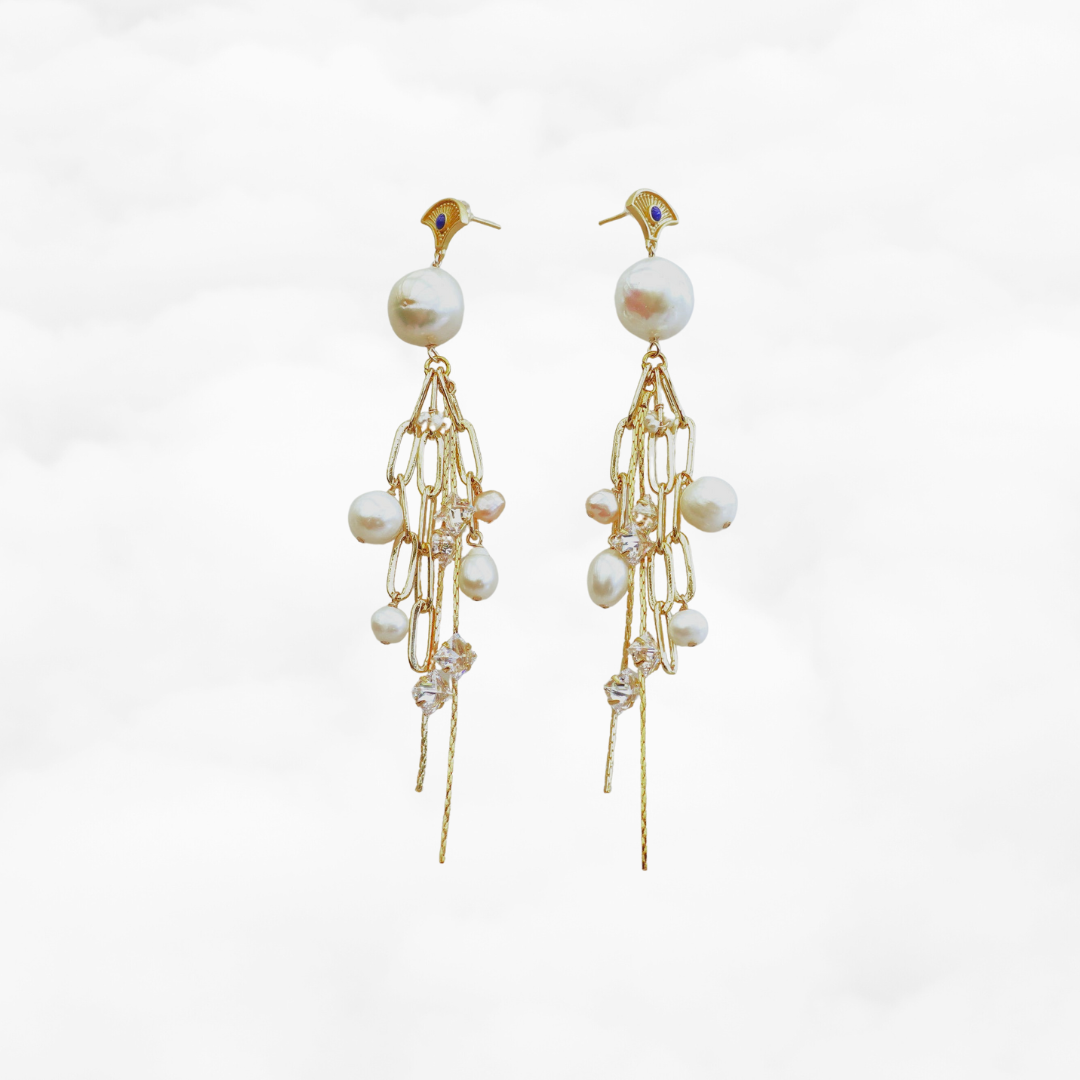 Baroque Pearl Tassel Statement Earrings - Yun Boutique