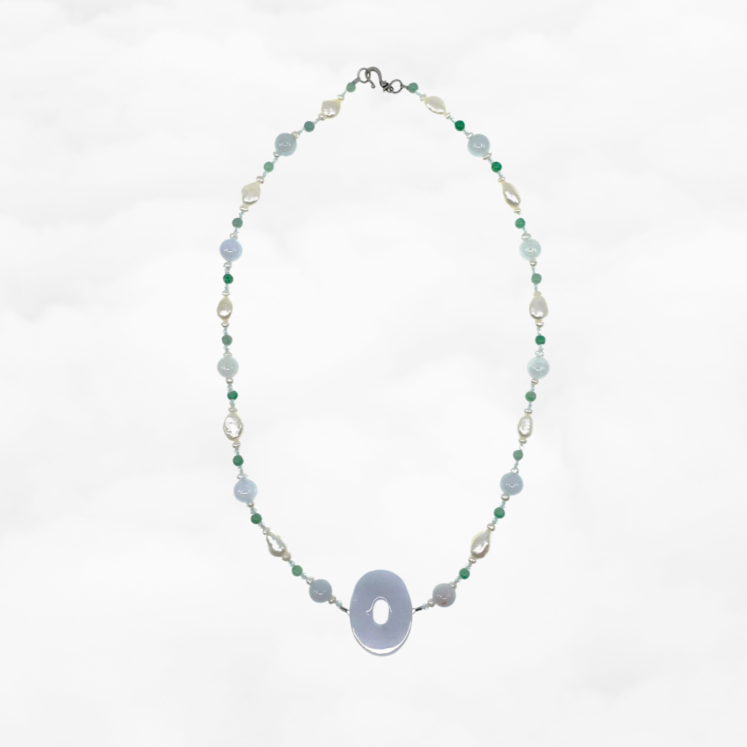 Baroque Pearl and Jadeite Necklace Silver - Yun Boutique