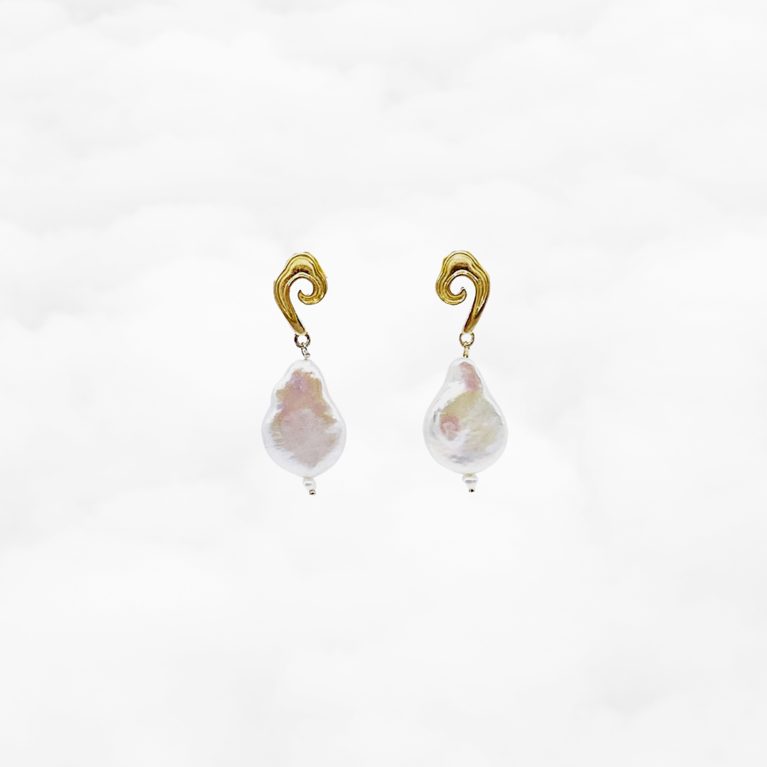 Baroque Pearl Auspicious Clouds Stud Earrings - Yun Boutique