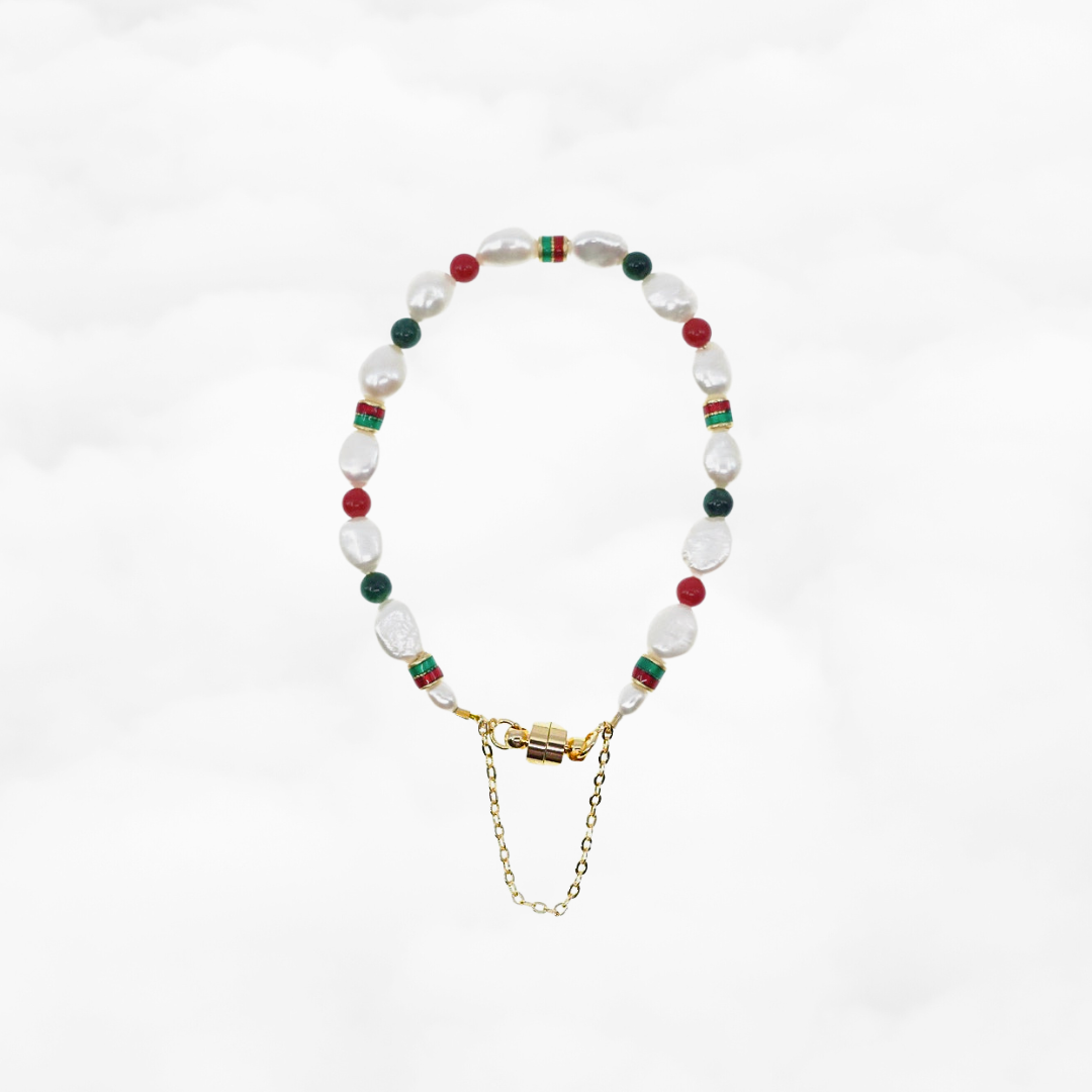 Baroque Pearl Bracelet (Red and Green) - Yun Boutique