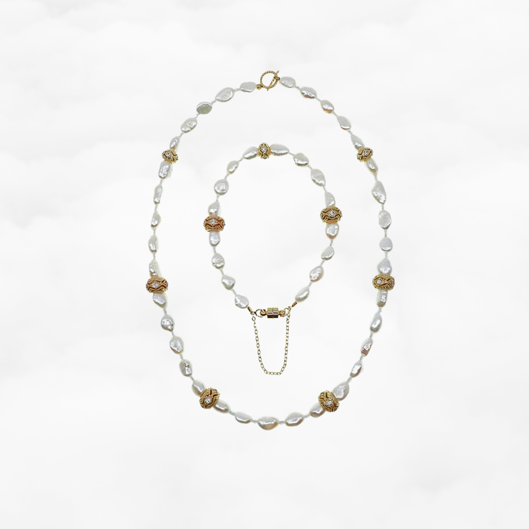 Auspicious Baroque Pearl Bracelet and Necklace Set - Yun Boutique