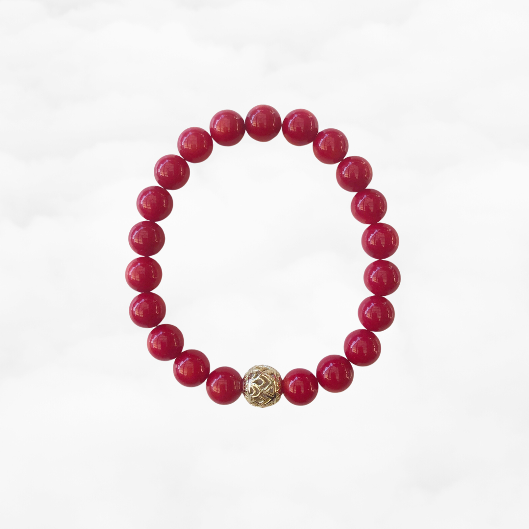 Beaded 8mm Red Coral Lotus Bracelet - Yun Boutique