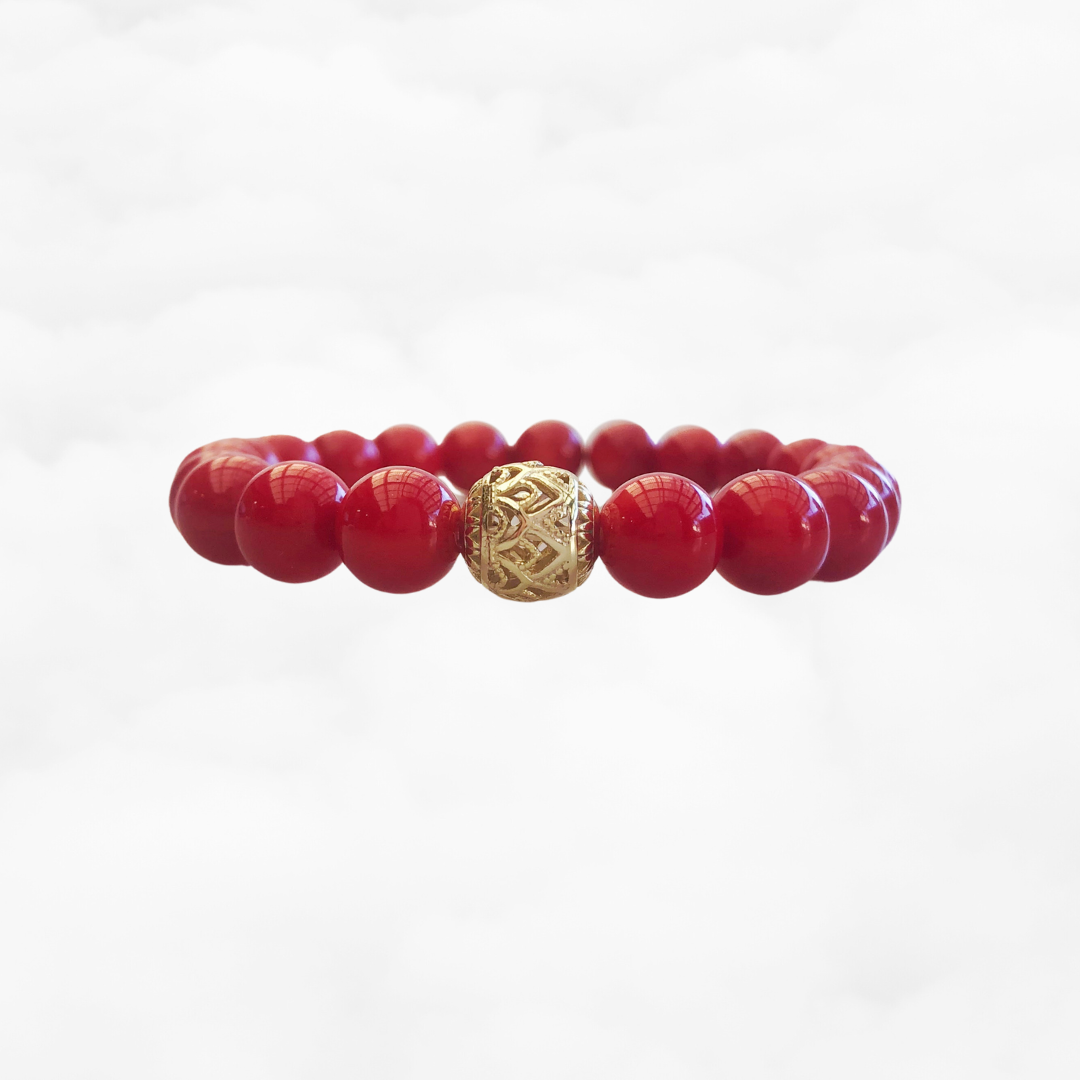 Beaded 8mm Red Coral Lotus Bracelet - Yun Boutique