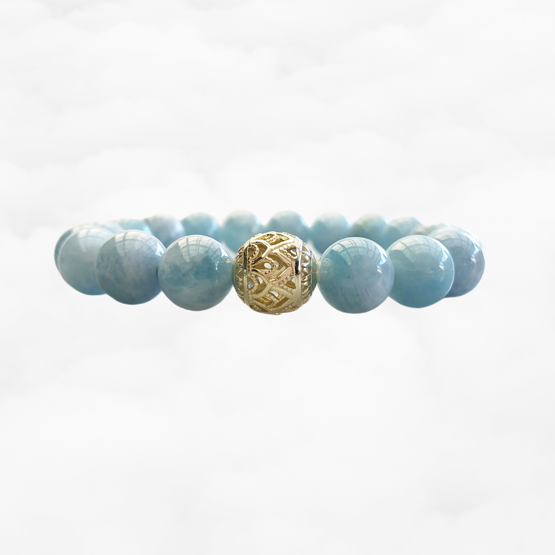 Beaded Aquamarine Lotus Bracelet 11mm - Yun Boutique