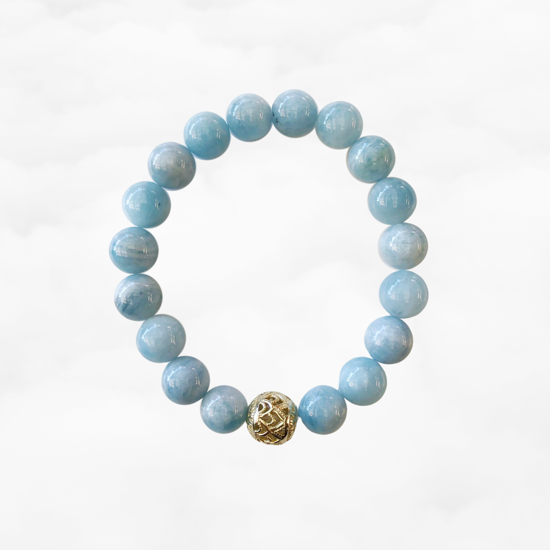 Beaded Aquamarine Lotus Bracelet 11mm - Yun Boutique