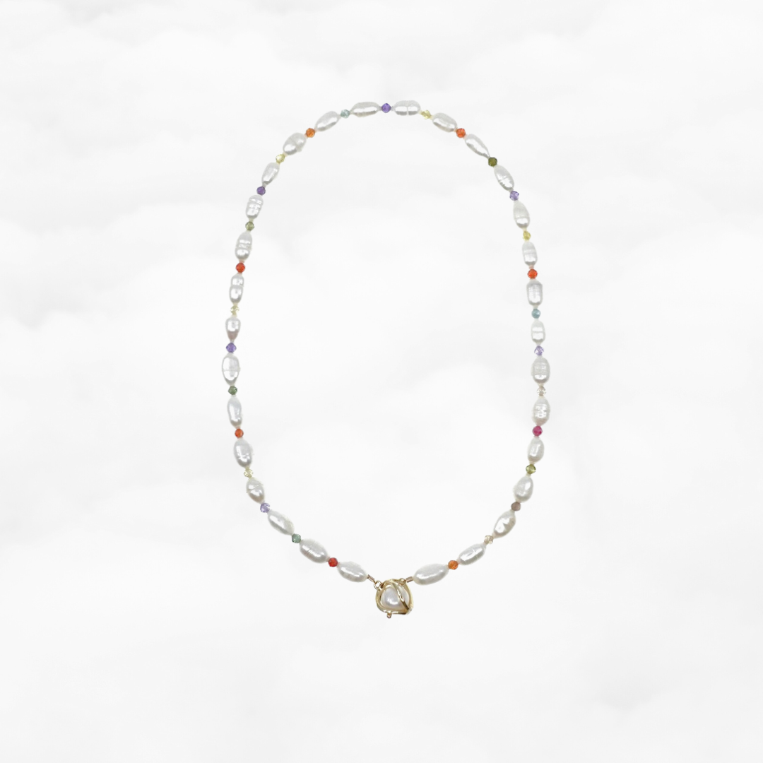  Pearl Necklace with Colorful Zirconia - Yun Boutique