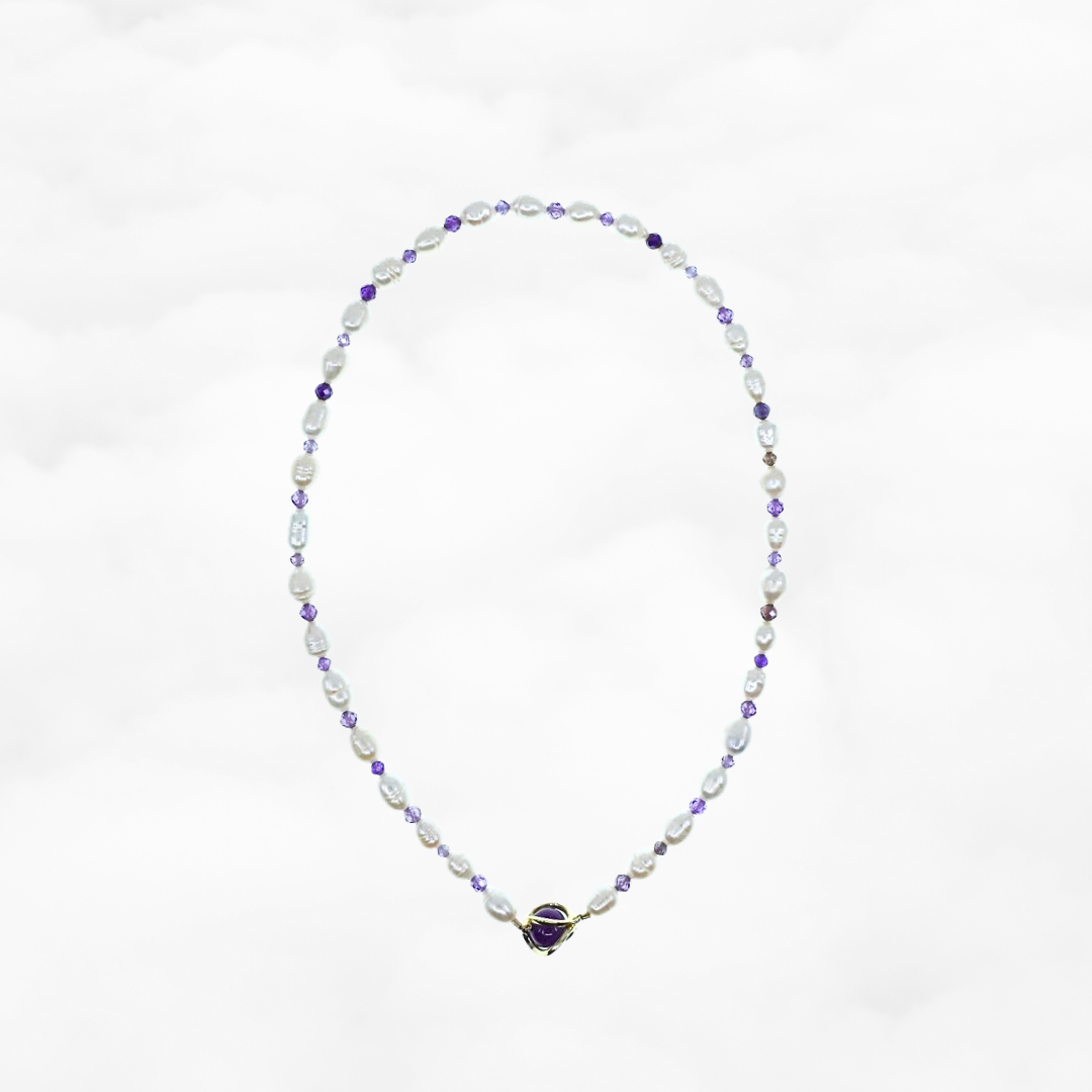 Pearl Necklace with Purple Zirconia