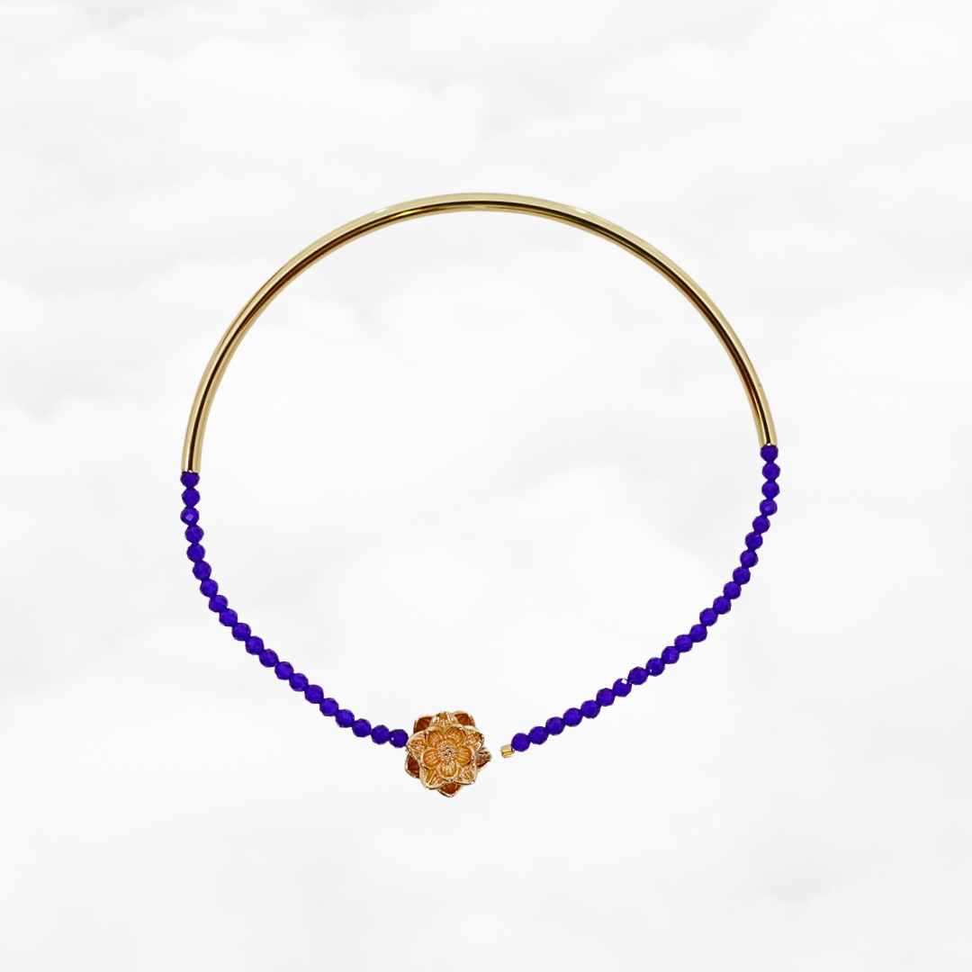 Half Bangle Lotus Lapis Spinel Bracelet - Yun Boutique