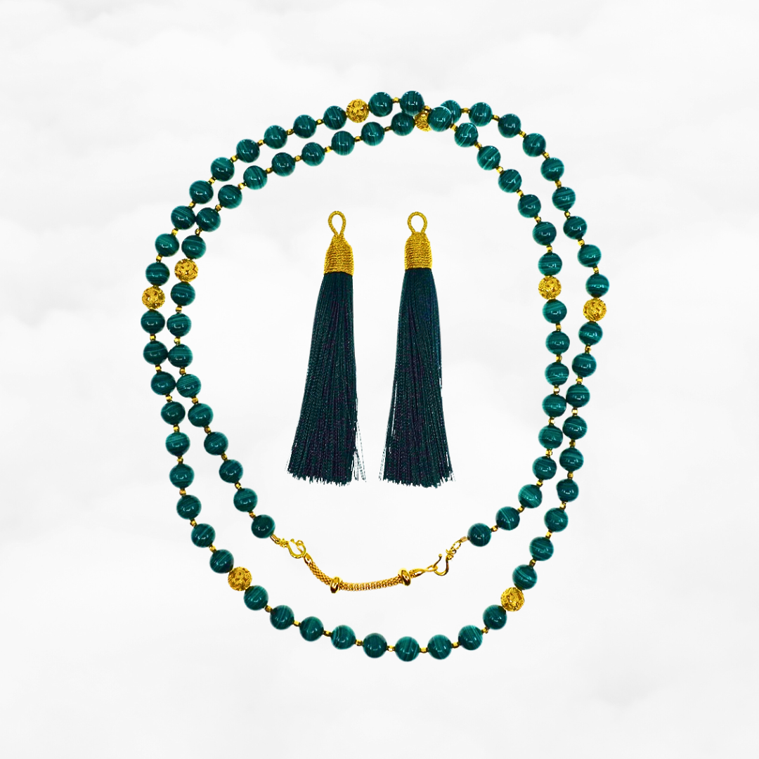 Return to Origin Beaded Malachite Necklace with Tassels - Yun Boutique