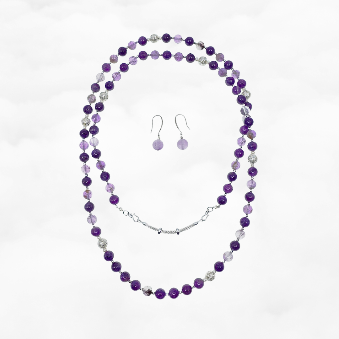 Return to Origin Multi-style Amethyst Beaded Necklace and Earrings Set - Yun Boutique