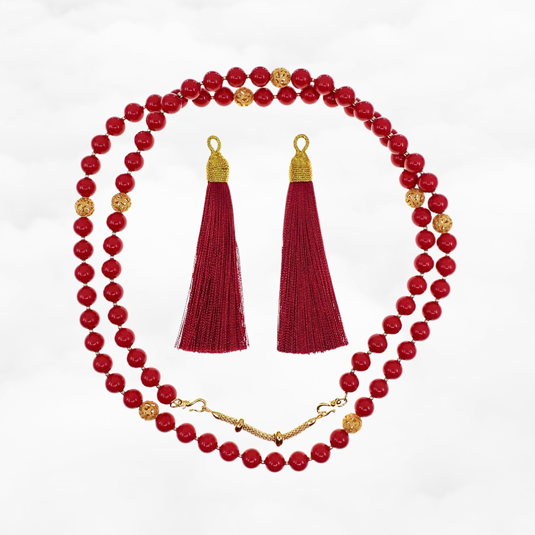 Return to Origin Multi-style Cinnabar Beaded Necklace with Tassels - Yun Boutique