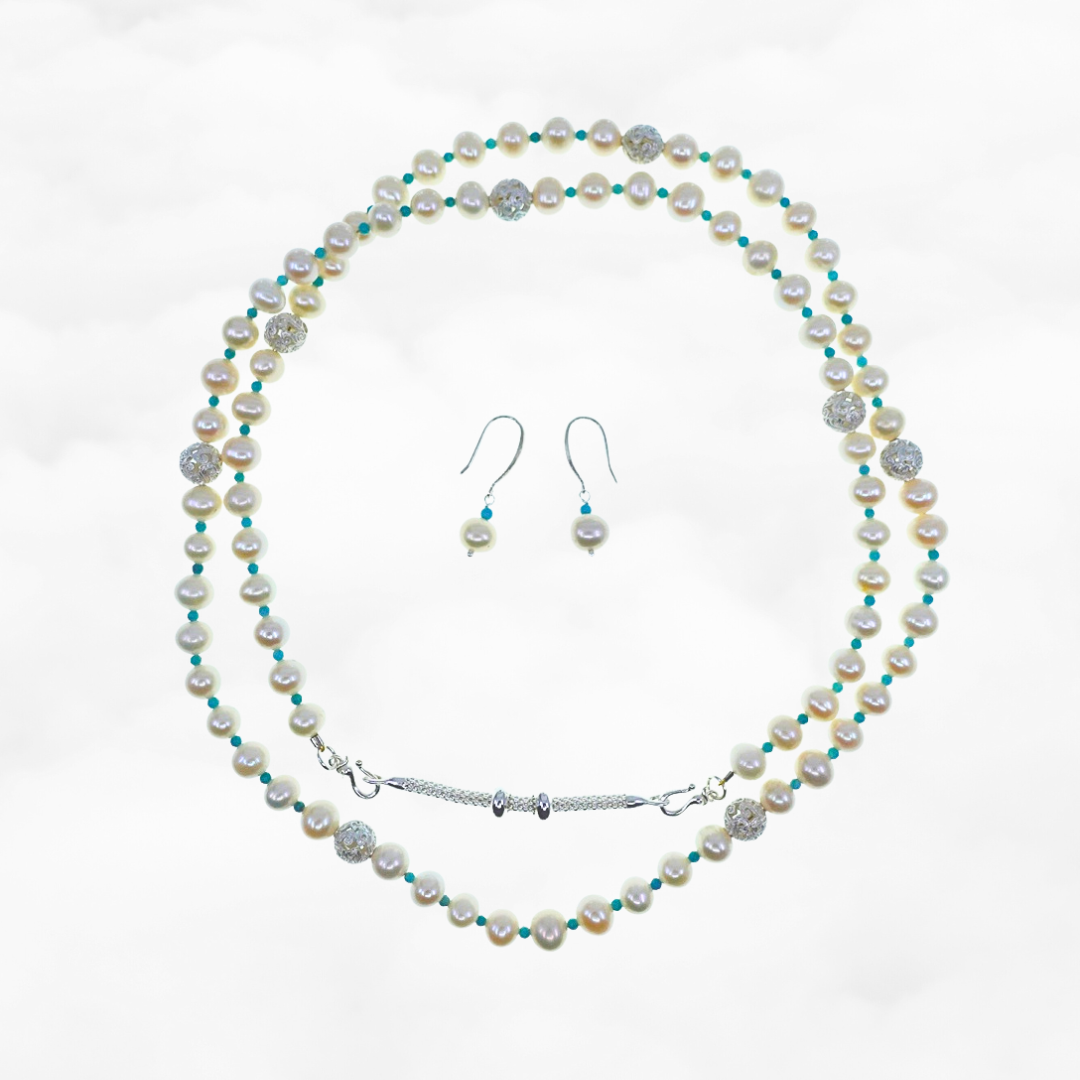 Return to Origin Multi-style Pearl Beaded Necklace and Earrings Set Silver - Yun Boutique