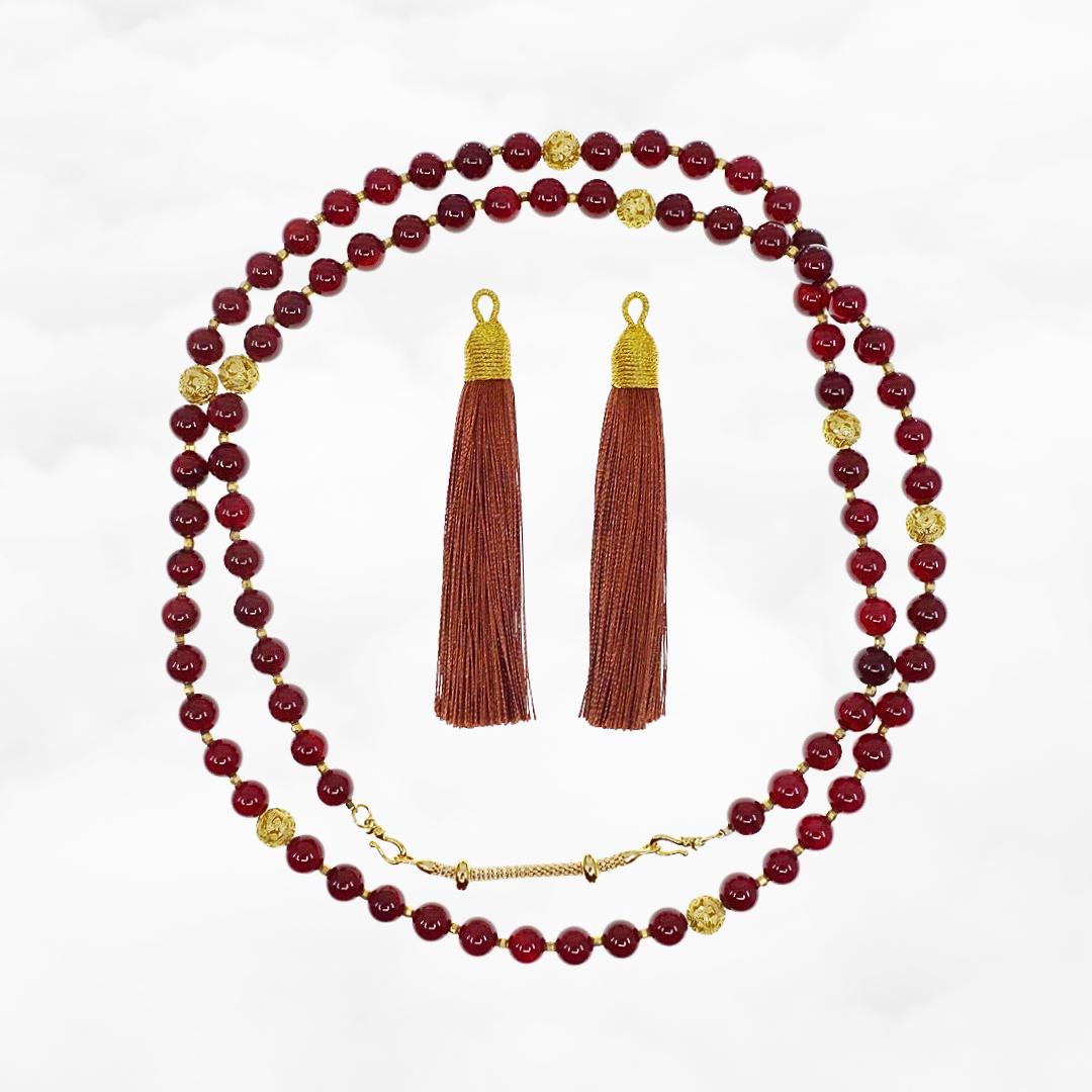 Return to Origin Beaded Garnet Necklace with Tassels - Yun Boutique