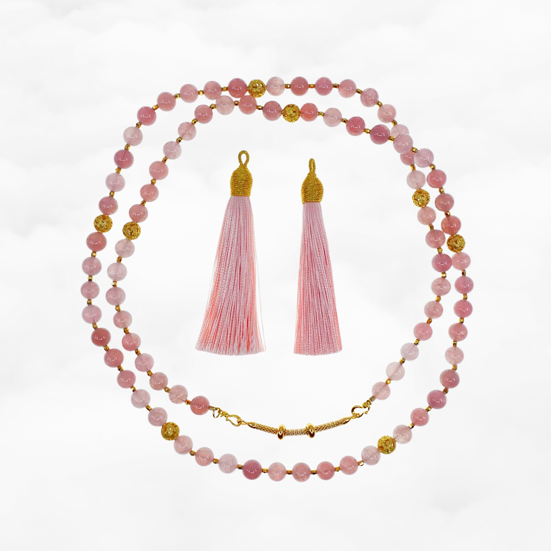 Return to Origin Beaded Rose Quartz Necklace with Tassels