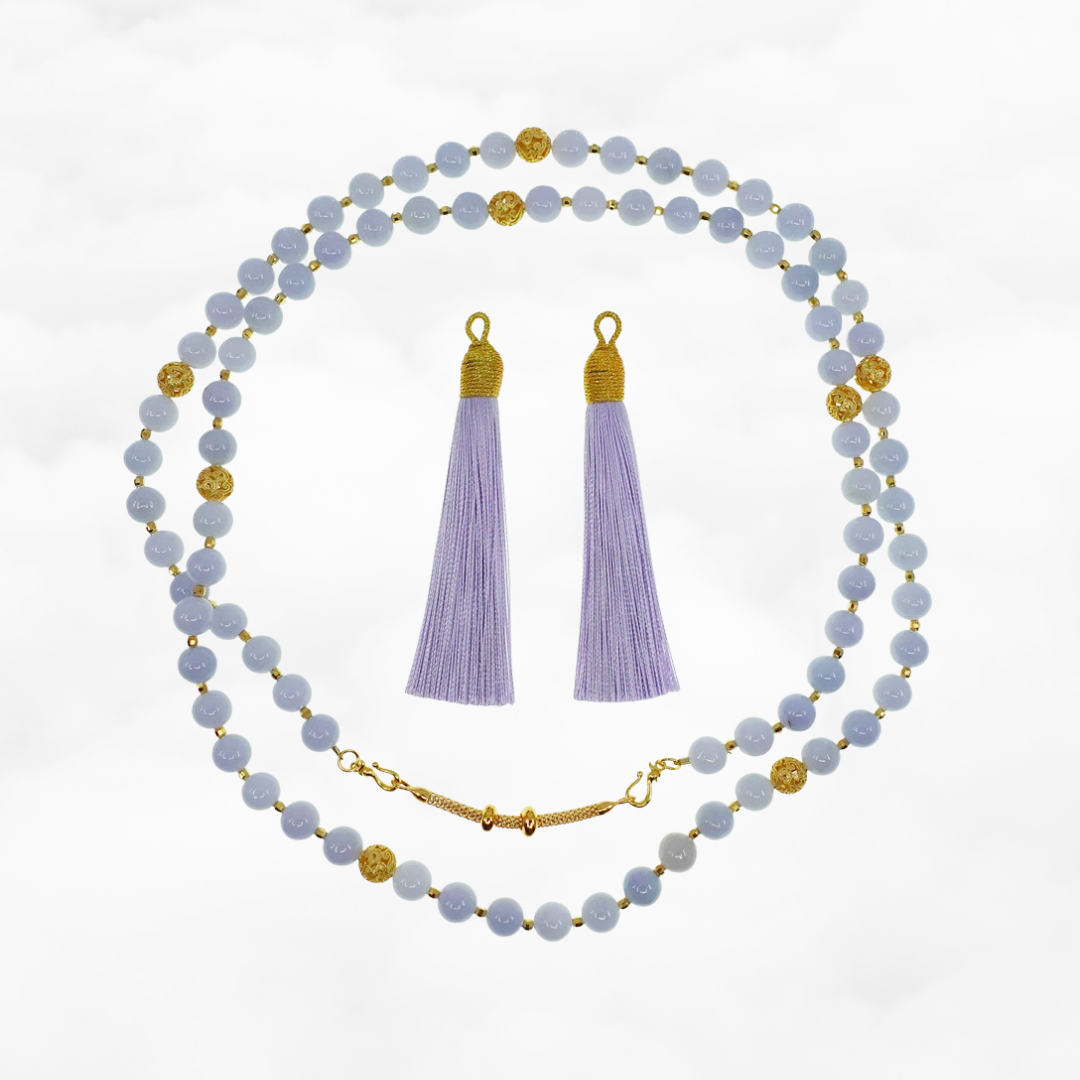 Return to Origin Beaded Purple Jadeite Necklace with Tassels - Yun Boutique